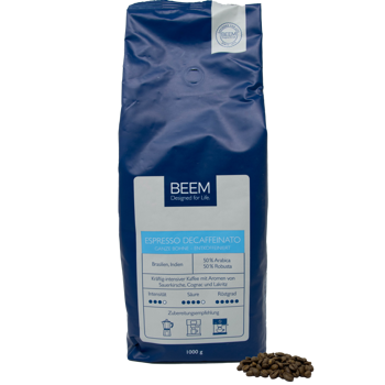 BEEM Kaffeebohnen Decaffeinato 1kg - Bohnen Beutel 1 kg