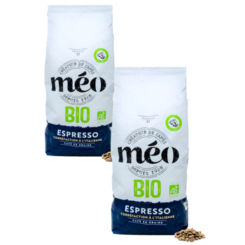 Café En Grains Café Méo - Espresso Biologique - 1 Kg - Pack 2 × Grains Pochette 1 kg