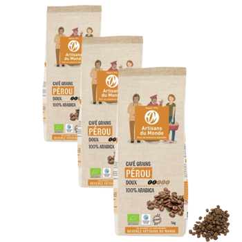 Café en grains - Pérou 100% Arabica - 1kg - Pack 3 × Grains Pochette 1 kg