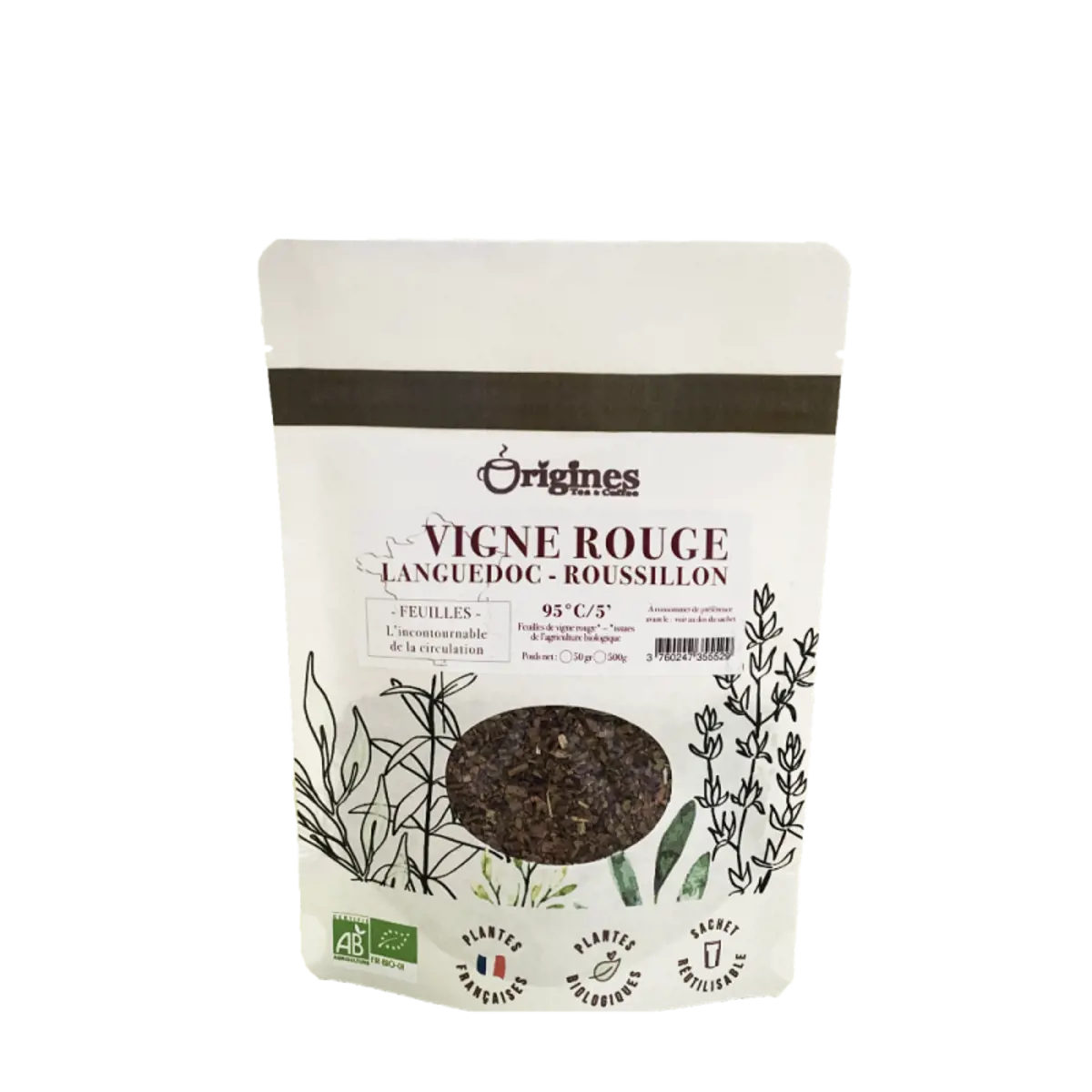 Origines Tea&Coffee Infusion Bio Feuilles De Vigne Rouge Vrac 500G Fleur De The 500 G by Origines Tea&Coffee