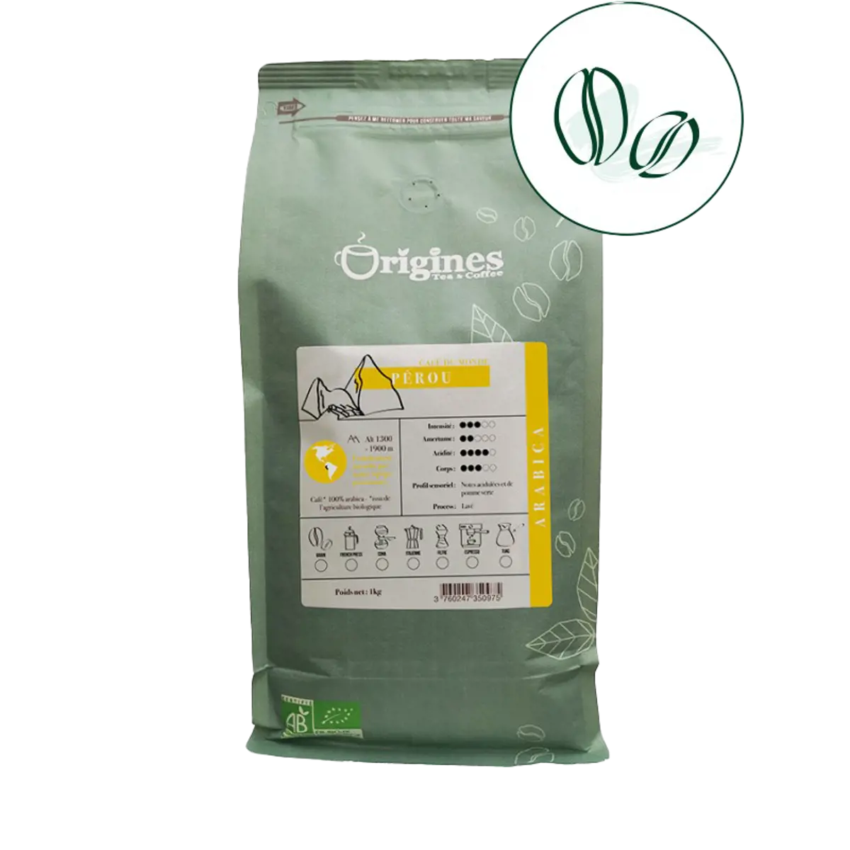 Origines Tea&CoffeeCafe Moulu Perou 1Kg Moulu Espresso - 1 Kg by Origines Tea&Coffee