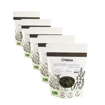 Infusion Bio Menthe Poivrée Feuilles coupées - Sachet 50g - Pack 5 × Pochette 50 g