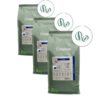 Origines Tea&Coffee Cafè En Grains - Inde - 1Kg - Pack 3 × Grains Pochette 1 kg