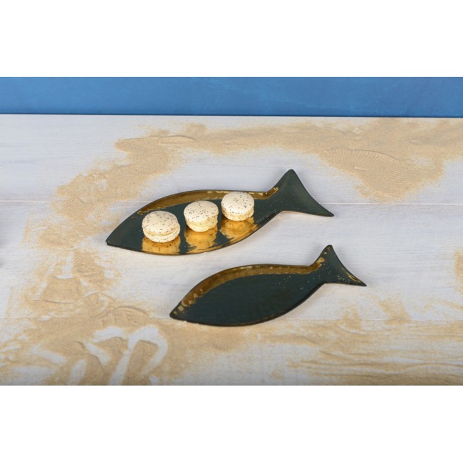 Secondo immagine del prodotto Piatto design pesce in alluminio martellato dorato 19,5 cm by Aulica