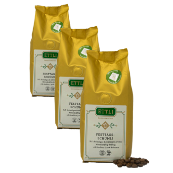ETTLI Kaffee Café En Grains - Schümli De Fête - 500G - Pack 3 × Grains Pochette 500 g