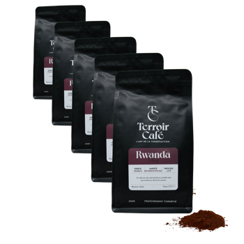 Gemahlener Kaffee - Rwanda, Titus 250g - Pack 5 × Mahlgrad Moka Beutel 250 g
