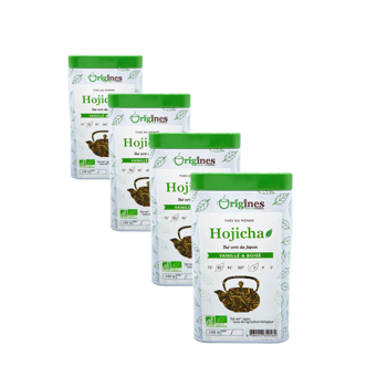 Tè Verde Bio in scatola di metallo - Hojicha Japon -100g - Pack 4 × Scatola di metallo 100 g