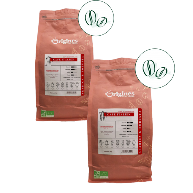 Origines Tea&Coffee Cafè En Grains - Café Italien - 1Kg by Origines Tea&Coffee