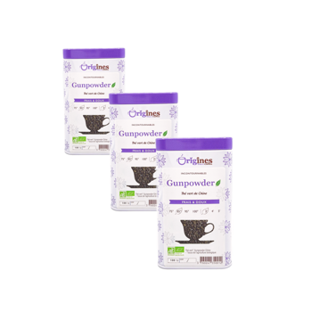 Origines Tea&Coffee The Vert Bio En - Gunpowder Chine 100G - 100 G Pack 3 × Boîte métal 100 g