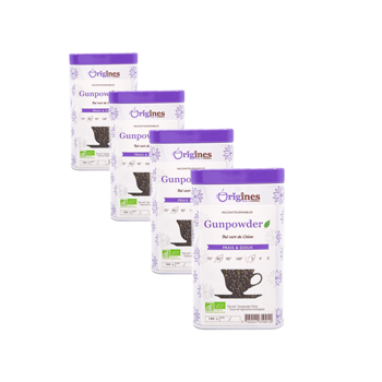 Origines Tea&Coffee The Vert Bio En - Gunpowder Chine 100G - 100 G - Pack 4 × Boîte métal 100 g