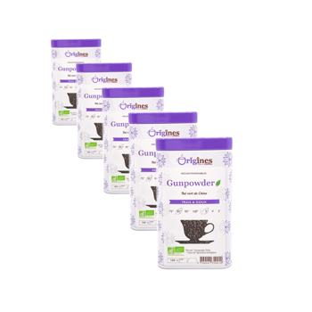 Grüner Tee Bio Metall-Box - Gunpowder - China - 100g - Pack 5 × Metall-Box 100 g