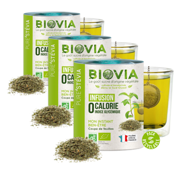 BIOVIA Kräutertee mit Stevia aus Frankreich - 50g - Pack 3 × Pappschachtel 50 g