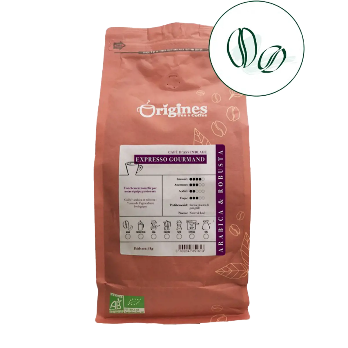 Origines Tea&CoffeeCafe Moulu L Expresso Gourmand 1Kg Moulu Aeropress - 1 Kg by Origines Tea&Coffee