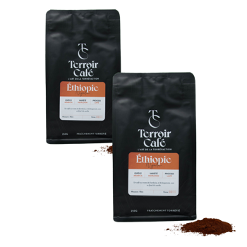 Gemahlener Kaffee - Äthiopien, Nyala 1kg - Pack 2 × Mahlgrad Filter Beutel 1 kg