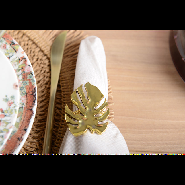 Terzo immagine del prodotto Anello portatovaglioli con foglie di palma dorate - set di 4 pezzi by Aulica