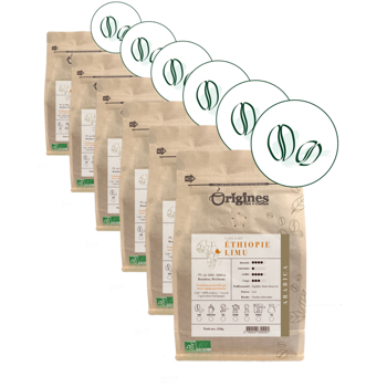 Gemahlener Kaffee - Ethiopie Limu - 250g - Pack 6 × Mahlgrad Filter Beutel 250 g
