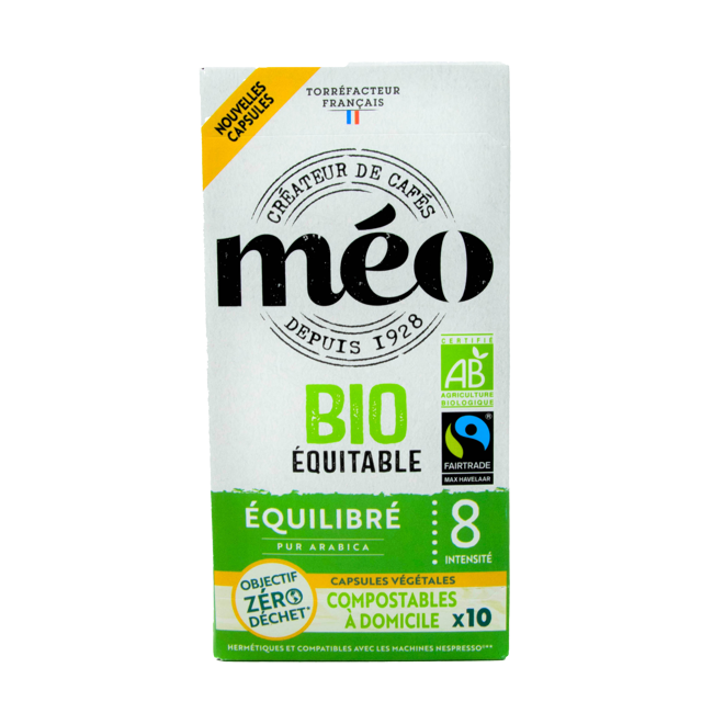 Café Méo Capsules Compostables Biologique Equitable Equilibre X10 10 Boites En Carton Compatible Nespresso by Café Méo