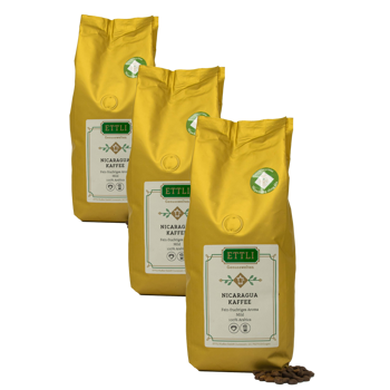 Kaffeebohnen - Nicaragua Mischung - 250g - Pack 3 × Bohnen Beutel 250 g