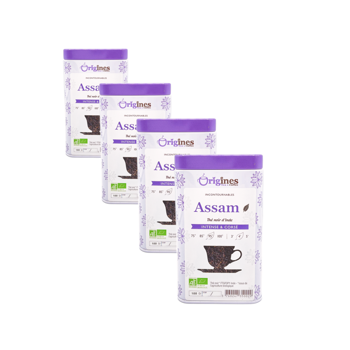 Schwarzer Tee Bio Metall-Box- Assam - Indien - 100g - Pack 4 × Metall-Box 100 g