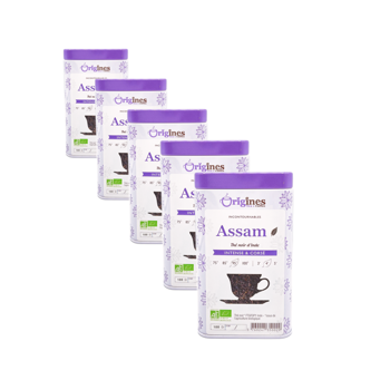 Schwarzer Tee Bio Metall-Box- Assam - Indien - 100g - Pack 5 × Metall-Box 100 g