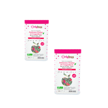Origines Tea&Coffee The Vert Bio En - Amicaux Fraise Et Coquelicot Chine 100G - 100 G - Pack 2 × Boîte métal 100 g