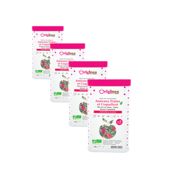 Thé Vert Bio en Boîte Métal - Amicaux Fraise et Coquelicot Chine - 100g - Pack 4 × Metall-Box 100 g