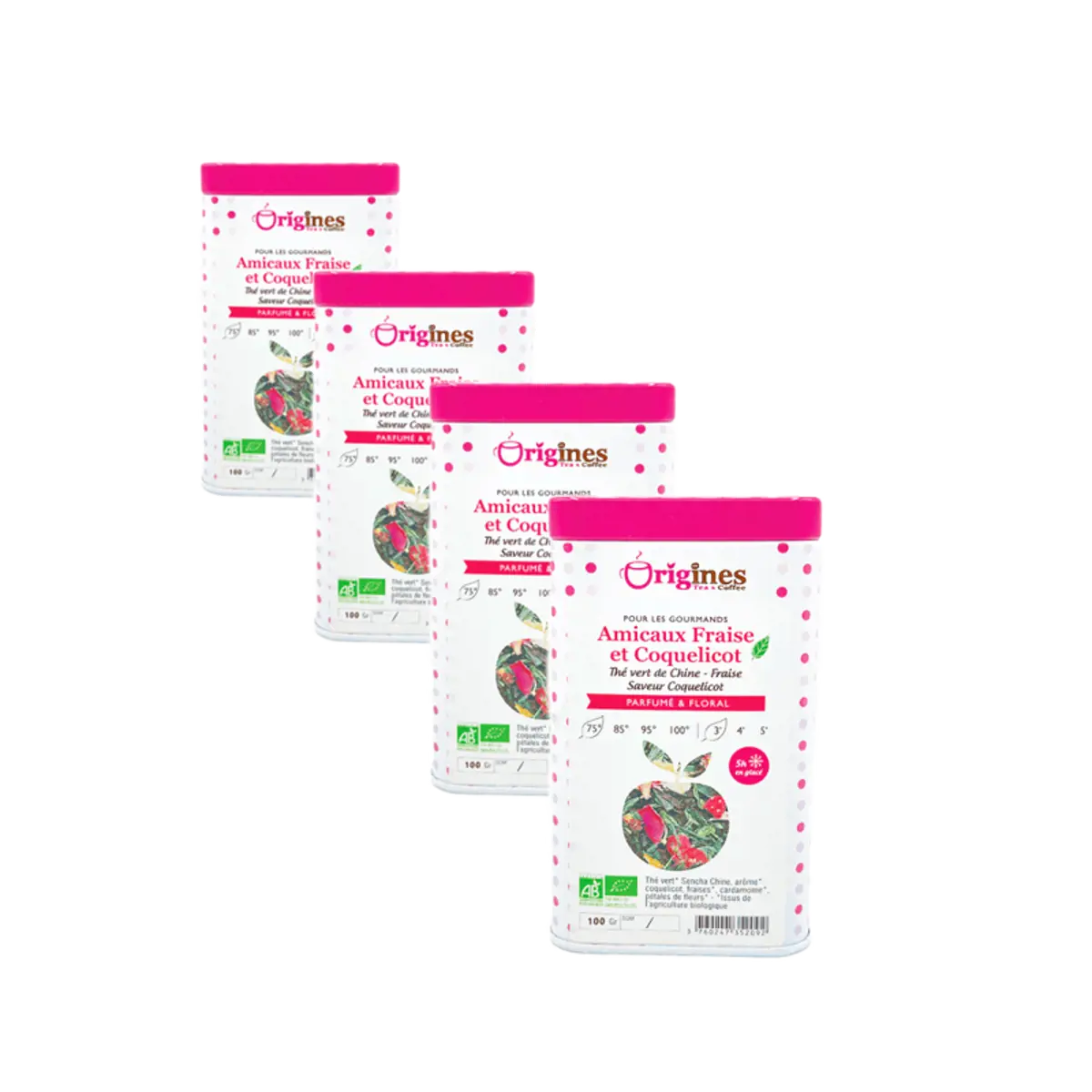 Tè Verde Bio in Scatola di Metallo - Amicaux Fraise et Coquelicot Chine - 100g by Origines Tea&Coffee