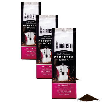 Gemahlener Kaffee - Perfetto Moka Delicato - 250g - Pack 3 × Mahlgrad Aeropress Beutel 250 g