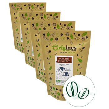 Origines Tea&CoffeeCafe Moulu Douceur Decafeine 250G Moulu Filtre - 250 G - Pack 4 × Moulu Filtre Pochette 250 g