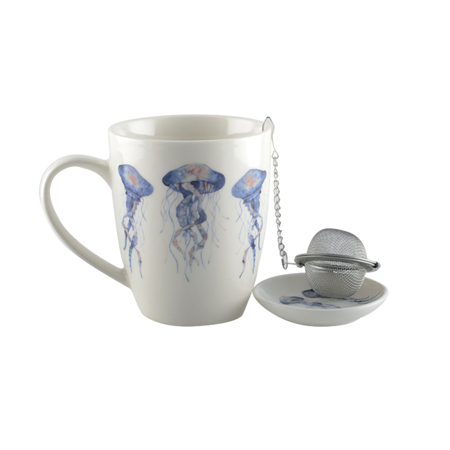 Set aus Tasse, Schalen und Tee-Ei mit Quallenmotiv by Aulica