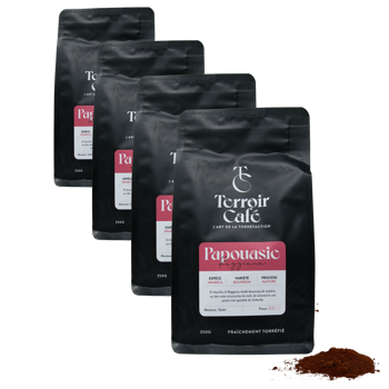 Gemahlener Kaffee - Papua, Raggiana 250g - Pack 4 × Mahlgrad Moka Beutel 250 g