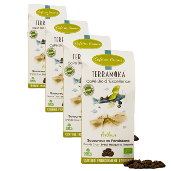 Caffè in grani - Il giovane Arthur - 200g - Pack 4 × Chicchi Scatola di cartone 200 g