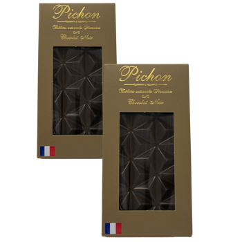 Pichon - Tablette Lyonnaise Tablette Chocolat Noir Bio Boite En Carton 80 G - Pack 2 × Boîte en carton 80 g