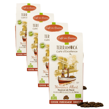 Caffè in grani - Signor Albert - 200g - Pack 4 × Chicchi Scatola di cartone 200 g