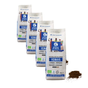 Café moulu - Yémaya équilibré Afrique/Amériques 100% Arabica - 250g - Pack 4 × Moulu Aeropress Pochette 250 g