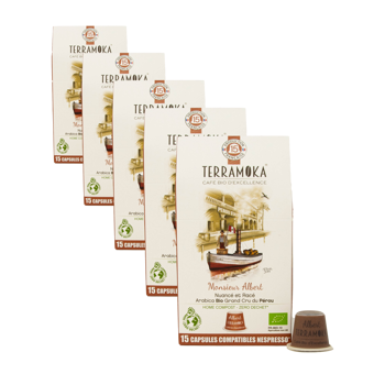 Terramoka Monsieur Albert Capsules 15 Capsules - Pack 5 × 15 Capsules compatible Nespresso®