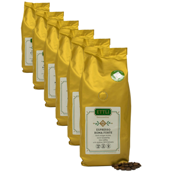 ETTLI Kaffee Café En Grains - Espresso Roma Forte - 250G - Pack 6 × Grains Pochette 250 g