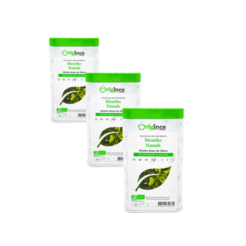 Origines Tea&Coffee Infusion Bio Menthe Nanah Feuilles Entieres En - 20G - 20 G - Pack 3 × Boîte métal 20 g