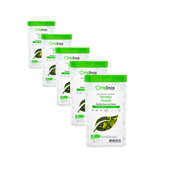 Infusion Bio Menthe Nanah Feuilles entières in scatola di metallo - 20g - Pack 5 × Scatola di metallo 20 g