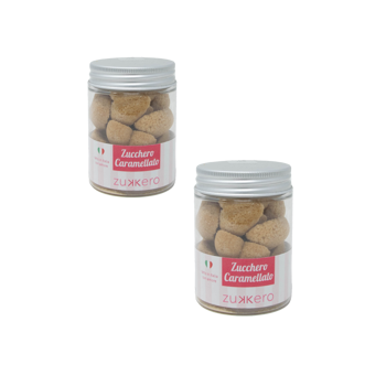 Zollette cuori con zucchero caramellato 60 gr - Pack 2 × Contenitore in plastica 60 g