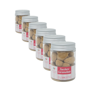 Zucker-Herzen aus karamellisiertem Zucker 60 gr. - Pack 6 × Kunststoffdose 60 g