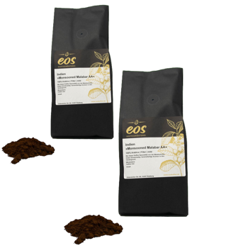 EOS Kaffeerösterei Indian Monsooned Malabar Moulu Filtre- 1 Kg - Pack 2 × Moulu Filtre Pochette 1 kg