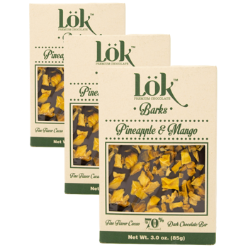 LÖK FOODSChocolat Noir 70 Ananas Mangue Boites 85 G - Pack 3 × Tablette 85 g