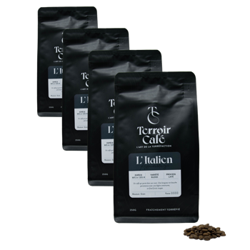 Terroir Cafe Café En Grains - La Composition Italienne - 250G - Pack 4 × Grains Pochette 250 g