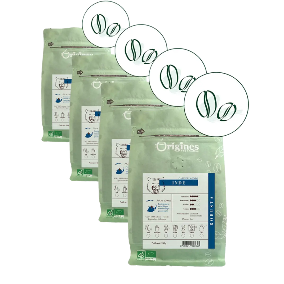 Origines Tea&CoffeeCafe Moulu Inde 250G Moulu Aeropress - 250 G by Origines Tea&Coffee