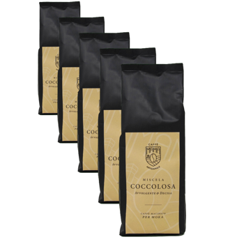 Caffè macinato- Miscela Coccolosa - Espresso 250 g - Pack 5 × Macinatura Espresso Bustina 250 g