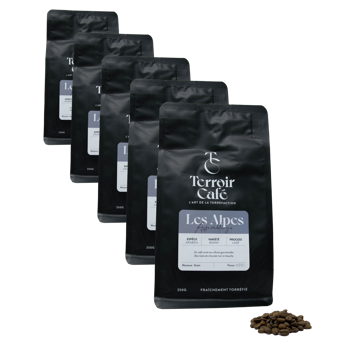 Kaffeebohnen - Die Alpen-Zusammenstellung - 250g - Pack 5 × Bohnen Beutel 250 g