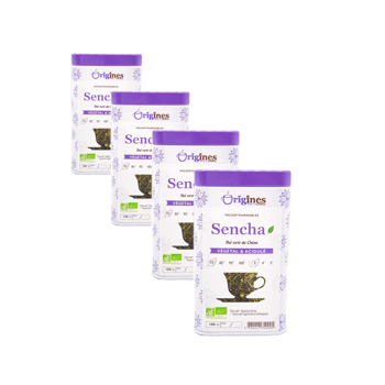 Origines Tea&Coffee The Vert Bio En - Sencha Chine 100G - 100 G - Pack 4 × Boîte métal 100 g