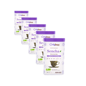 Grüner Tee Bio Metall-Box- Sencha - China - 100g - Pack 5 × Metall-Box 100 g