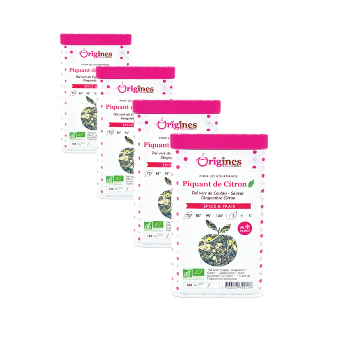 Grüner Tee Bio Metall-Box - Piquant de Citron Ceylan - 100g by Origines Tea&Coffee